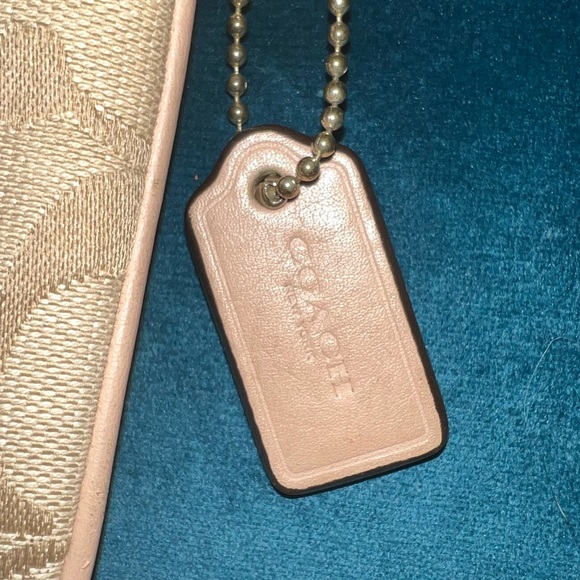 Vintage Coach Signature Stripe 4 x 6 1/4 Wristlet in Tan Signature w/Teal Stripe - Picture 5 of 5